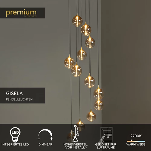 Lucide GISELA - Pendelleuchten - Ø 61 cm - LED Dim. - 12x3,5W 2700K - Geeignet für Lufträume und hohe Decken - Amber | Premium - USP